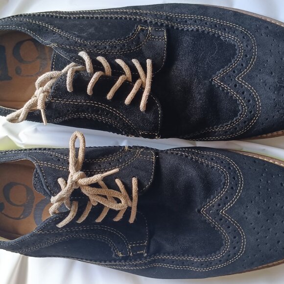 1901 mens shoes black wingtip brogues contrast stitching 12 green soles suede main image 6